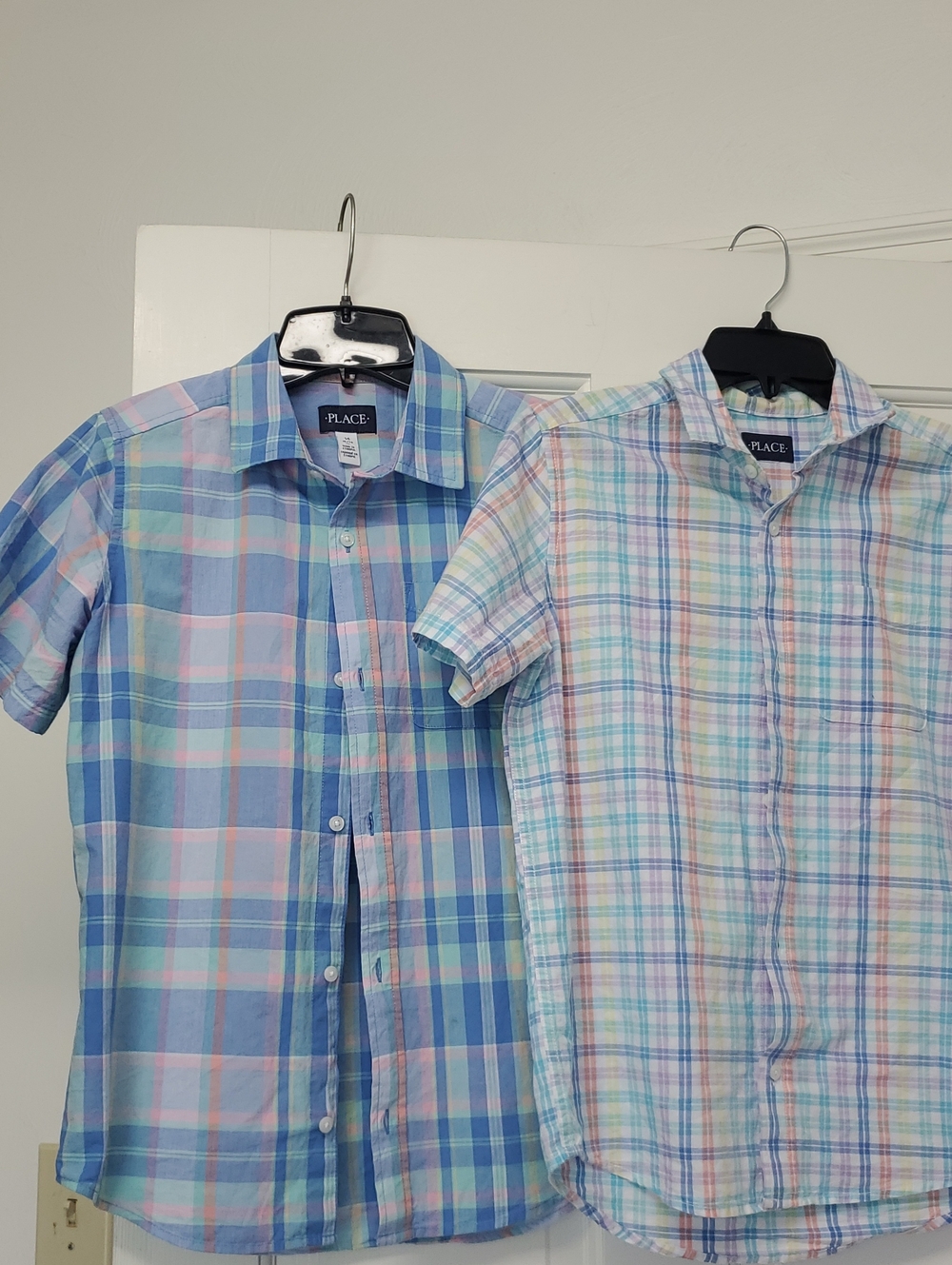 (2) The Children's Place Blue Plaid Short-Sleeve Shirts Size 14 XL